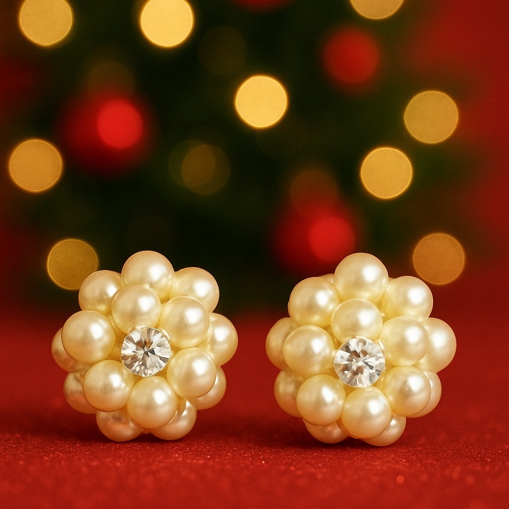 ✨ Holiday Pearl Cluster Earrings – Nickel Free ✨